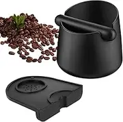 Set of 2 Pieces Espresso Knock Box and Tamper Mat Set Coffee Grounds Knock Box and Anti-Slip Silicone Tamper Mat for Barista Easy Clean Coffee Bin Detachable Knock Bar (Style B Knock Box + Tamper Mat)