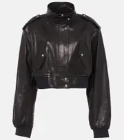 [Khaite] Khaite Kember cropped leather bomber jacket AU 16 black