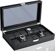 Mantello Watch Box for Men - 6 Slot Luxury Carbon Fiber Watch Case, Watch Box Organizer for Men, Gifts for Him, Metal Buckle - Black