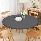 Grey Round Fitted Tablecloth Spandex Stretchable End Table Cover with Elastic...