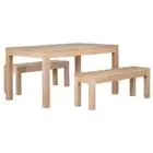 TANAKA SOLID MAHOGANY TIMBER DINING SET TABLE W/2 BENCHES WHITE WASH 150CM