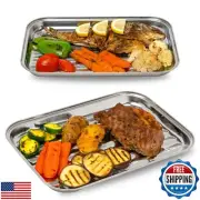 GOURMEO BBQ Grill Pans - Set of 2 - Stainless Steel Grill Griddle w/Holes for