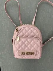 NWT Womens Love Moschino Gold Chain Light Pink Mini Zip Backpack Purse