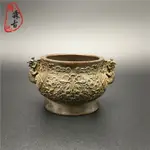 銅雕鳳凰熏香爐小擺件仿古銅藝茶道鳳穿牡丹黃銅爐古玩小銅器銅玩