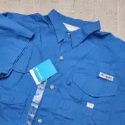 Columbia Shirt XL Blue PFG Bonehead Fishing Short Sleeve Vented Outdoors Cotton