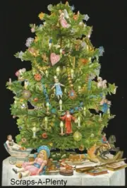 German Embossed Vintage Style Scrap Die Cut-Large Christmas Tree &Toys BK5024