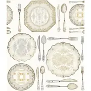 Black & Gold Plates / Dishes & Silverware on Sure Strip Wallpaper AM8733