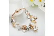 Pandora Inspired Full Set Beaded Charm Bracelet - White/ Gold