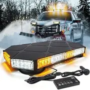 FOXCID 56 LED White Amber Mix Rooftop Strobe Beacon Lights Bar Controller Magnetic Emergency Traffic Warning Flashing Plow Light for Construction Vehicles Trucks Snowplow Tow Commercial Security Car