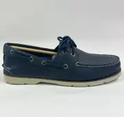 Sperry Top-Sider Leeward 2-Eye Mens 11.5 Wide Navy Blue White Leather Boat Shoes