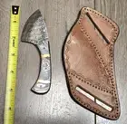 5" Custom All Damascus Skinner Knife w/Sheath & Full Tang Blade, Great Gift!