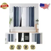 Elegant Ombre Greyish White and Navy Blue Blackout Curtains - 54 Inch Length Set
