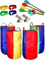 AnyMe Games for Kids & Adults, Potato Sack Race Bags, Egg Spoon Relay Race, 3-legged Race Bands, All Ages, Outdoor Party Favor Pack