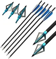 6/12pcs Archery Carbon Crossbow Bolt 16/17/20/22 Inch Hunting Carbon Arrow with 3 Fixed Blade Arrowhead for Archery Practise Hunting Crossbow Arrows