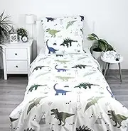 Theonoi Children's Bed Linen Set 2-Piece Duvet Cover Reversible Bed Linen 135 x 200 cm 80 x 80 cm Cotton Children's Bed Linen Oeko-Tex German Standard Size (Dino Dinosaur)