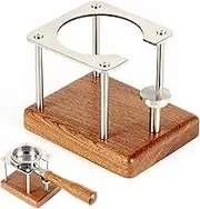 NEOUZA Coffee Tamping Station, Portafilter Stand Holder, Fits Most Espresso Machine，Adjustable Height, Sapele Mahogany, Stainless Steel (58mm)