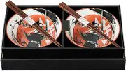 Omotenashi Samurai Donburi Bowls & Chopsticks Set of 2 - Mino Ware Made in Japan