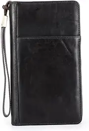 [Generic] Genuine Leather Mens Clutch, Leather Document Bag, Passport Bag, Zipper Mens Storage Bag, Mobile Phone Bag, Black, 12*3*21CM