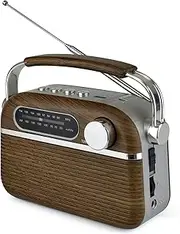 LLOYTRON Vintage Style Bluetooth AM/FM Radio - Portable and Rechargeable - MP3 Playback via USB or Micro SD - Mains or Battery Powered - N6403WD - Wood Effect