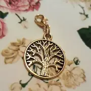 Round Medallion Bodhi Tree of Life and Love Clip On Charm Pendant in Gold 1"