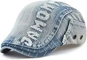[LAIFEKE] Newsboy Cap Fashion Men Letters Embroidery Beret Cap Cotton Driving Cabbie Flat Cap (Light Blue)