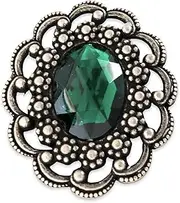 [Hartmann-Knöpfe] Pretty Antique Silver Coloured with Green Pin Brooch 50 mm x 43 mm (Pack of 1), Zamak