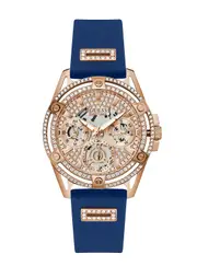 GUESS Rose Gold Blue Queen Silicone Watch