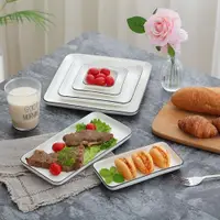 在飛比找ETMall東森購物網優惠-早餐盤歐式黑邊盤子陶瓷方盤純白家用菜盤長方形牛排盤陶瓷西餐盤