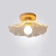 TONFON Wooden Semi Flush Mount Ceiling Lamp Farmhouse Wood Ceiling Light Vintage Glass Flowers Ceiling Light Fixture for Hallway Balcony Entryway Foyer Stairwell Aisle Loft Restaurant Chandelier(A)