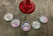 Sassy Princess Bottle Cap Wine Glass Charms for Stem - Set of 5