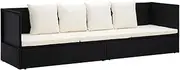 'vidaXL Garden Bed with Cushion and Pillows in Black Poly Rattan - Weather-Resistant Outdoor Furniture with Adjustable Positions for Garden, Patio or Poolside
