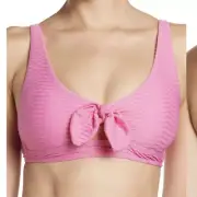 SPLENDID Women's Tie Front Banded Bikini Swim Top in Pink Sz M