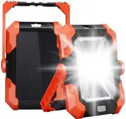 4 SOS Modes LED Flood Light with USB and Solar Charging, 360° Rotation, Magnetic Handle, and Portable Lantern for Camping and Work Sites