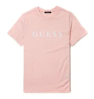 美國百分百【全新真品】Guess T恤 T-shirt 短袖 短T U領 浮雕logo 上衣 logo 粉色 J342