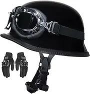 Motorcycle Helmet German Style Half Helmet Adult Half Shell Helmet, DOT/ECE Approved Vintage Half Face Helmet with Motorcycle Gloves