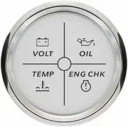 ELING 2'' Gauge 4LED Oil Volt Temp Engine Alarm Meter 9-32V with Red Backlight for Cars Motorcycles Boats (White+Stainless Steel)