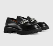 NIB Gucci Cordovan Lux chain interlocking G lug sole loafers IT 38.5/ US 8.5