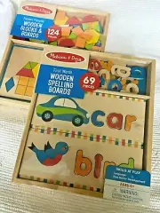 Melissa & Doug 2 Wooden First Boards Words Spelling 69 Pcs + Blocks & Boards 124
