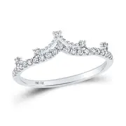 14kt White Gold Round Diamond Crown Tiara Fashion Band Ring 1/5 Cttw