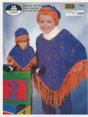 Plymouth Crochet Pattern P426 Encore Worsted Girl's & Doll's Poncho & Hat 2-8yrs
