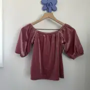 Old Navy Large 10-12 NEW Velvet Puff-Sleeve Top Rose Bloom