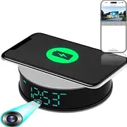 Spy Camera Wireless Charger Alarm Digital Clock Docking Station WiFi Phone App Video Recording Night Vision IR Motion Activated