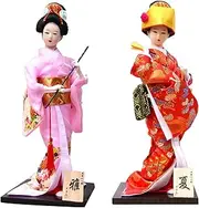 Set 2 Pieces Traditional Japanese Dolls Geisha Girl Geiko Kimono Ancient Doll Home Collection Art Decoration,A1,12 inch/4161 (Color : C3, Size : 12 inch)