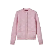 (W) Gucci GG Wool Boucle Jacquard Cardigan Light Pink White