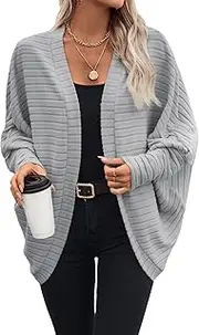 [JECEIKA] Women Houndstooth Blazer Jackets Batwing Long Sleeve Open Front Asymmetrical Cardigan Coat