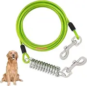 Yard Lead for Large Dogs, Tie Out Leads for Dogs, 6 m Chew-Proof Dog Leads with Stake with Shock-Absorbing Spring and 360° Swivel Hook, Long Dog Lead for Outdoor Enclosures and Hunting Trips (Grass