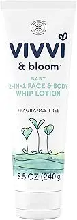 Vivvi & Bloom Gentle 2-in-1 Baby Face & Body Whip Lotion, Hydrates Developing Skin to Help Prevent Dryness for 48 Hours, Formulated Without Fragrance & Parabens, Hypoallergenic, 8.5 oz