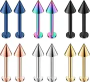 [Ruifan] 12PCS 14G Surgical Steel Labret Monroe Lip Ring Tragus Helix Earring Stud Piercing Jewelry