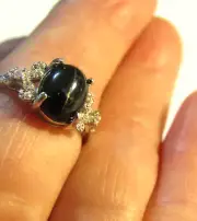 Black Star Diopside Cabochon Ring 925 Sterling Silver Size 5.5 to 9.5 adjustable