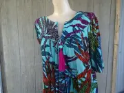Go Softly Patio Dress S Crinkled Island Paradise Palm Trees Zip Up Muu Muu NWT